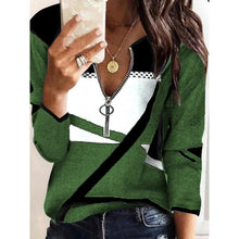Load image into Gallery viewer, Women's Autumn and Winter Color Matching V-neck Zipper Women's plus Size Casual Sweatshirt Women's