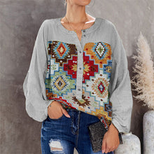 Load image into Gallery viewer, Women's round-Neck Shirt Button Vintage Floral Print Long Sleeves Women's Shirt