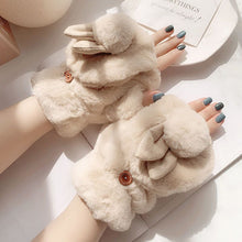 Load image into Gallery viewer, Cute Girl Student Cute Rabbit Flip Open Finger Plush Fleece Warm Gloves