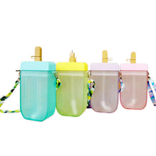 Load image into Gallery viewer, Water Bottle Popsicle/Sorbet Student Adult Strap Crossbody Plastic Straw Portable Water Cup