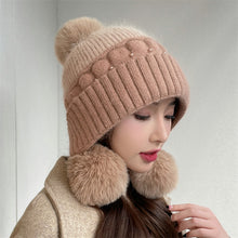 Load image into Gallery viewer, Travel Wear Hat Winter Women's Beaded Color Matching Ear Protection Fleece Lined Padded Warm Keeping Knitted Hat
