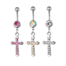 Load image into Gallery viewer, Ornament Stainless Steel Navel Nail Diamond Cross Pendant Navel Buckle Belly Ring