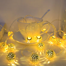 Load image into Gallery viewer, Christmas LED Solar Hollow Ball Lighting Chain Holiday Outdoor Courtyard Battery Box Wrought Iron Ball Ornamental Festoon Lamp