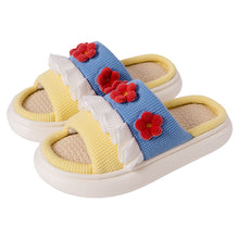 Load image into Gallery viewer, Small Flower Linen Slippers Women's Home Four Seasons Japanese Style Household Soft Bottom Couple Hemp Slippers Women