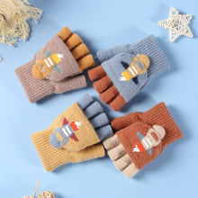 Load image into Gallery viewer, Winter Children's Flip Gloves Student Half Finger Cartoon Cute Baby Thick Gloves