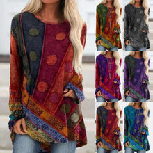 Load image into Gallery viewer, Women's Autumn and Winter Ethnic Style Retro Loose Long Sleeve plus Size Fashion T-shirt