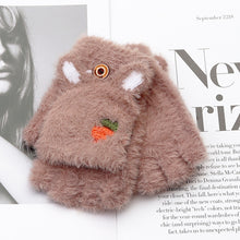 Load image into Gallery viewer, Plush Half Finger Flip Radish Winter Gloves Female Writing and Playing Mobile Phone Cute Warm Gloves
