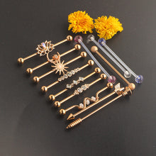 Load image into Gallery viewer, Barbell Stud Earrings 14G Piercing Double Ear Piercings Ear Bridge Moon Flower Earrings 13 Pieces