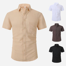 Load image into Gallery viewer, Solid Color Business Imitation Linen Cotton Solid Color Men's Short Sleeve