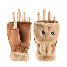 Load image into Gallery viewer, Winter Warm Fleece-Lined Thick Women's Korean-Style Cute Flip Half Finger Gloves for Students