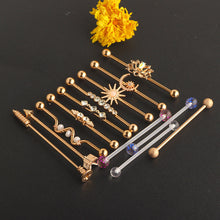 Load image into Gallery viewer, Barbell Stud Earrings 14G Piercing Double Ear Piercings Ear Bridge Moon Flower Earrings 13 Pieces