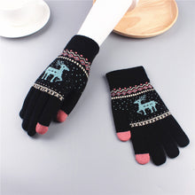 Load image into Gallery viewer, Fleece-Lined Thick Style Deer Gloves Female Winter Knitted Five Finger Touch Screen Wool Cartoon Cute Korean Style