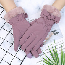 Load image into Gallery viewer, Autumn and Winter Warm Gloves Women Fleece-Lined Waterproof Riding Touch Screen Hair Mouth Bow Cotton Gloves