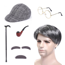 Load image into Gallery viewer, Cosplay Grandpa Wig Beard Halloween Middle-Aged and Elderly Silver Black Wig Stage Dress Up Wig