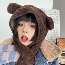 Load image into Gallery viewer, Cute Bear Ears/INS Cartoon Bear Cap Female Polar Fleece Autumn and Winter Earmuffs Hat Male Big Head Circumference Brown Hat