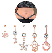 Load image into Gallery viewer, New Five-Leaf Flower Zircon Navel Ring Navel Stud Piercing Jewelry