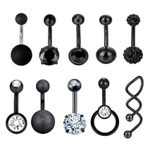 Load image into Gallery viewer, Navel Stud Stainless Steel Zircon Silver Belly Ring Puncture Navel Buckle Black Suit