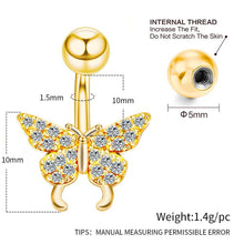 Load image into Gallery viewer, Piercing Jewelry Butterfly Inlaid Zircon Belly Ring Insect Navel Stud