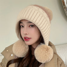 Load image into Gallery viewer, Travel Wear Hat Winter Women's Beaded Color Matching Ear Protection Fleece Lined Padded Warm Keeping Knitted Hat