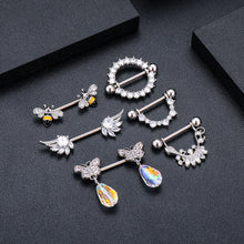 Load image into Gallery viewer, Zircon Nipple Ring Adhesive Nail Piercing