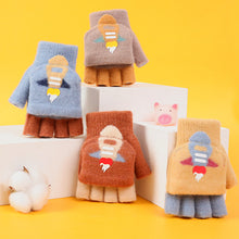 Load image into Gallery viewer, Winter Children's Flip Gloves Student Half Finger Cartoon Cute Baby Thick Gloves