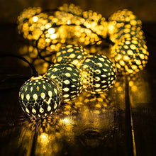 Load image into Gallery viewer, Christmas LED Solar Hollow Ball Lighting Chain Holiday Outdoor Courtyard Battery Box Wrought Iron Ball Ornamental Festoon Lamp