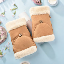 Load image into Gallery viewer, Winter Warm Fleece-Lined Thick Women's Korean-Style Cute Flip Half Finger Gloves for Students