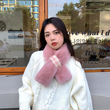 Load image into Gallery viewer, Dongdaemun Korean Girl's Heart Furry Cross Fur Collar Scarf Autumn and Winter Warm Fashion Houndstooth Plush Scarf