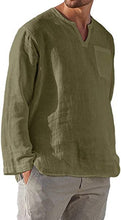 Load image into Gallery viewer, Men's Long Sleeve V-neck Casual Beach Linen Shirt