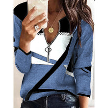 Load image into Gallery viewer, Women's Autumn and Winter Color Matching V-neck Zipper Women's plus Size Casual Sweatshirt Women's