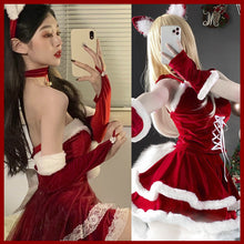 Load image into Gallery viewer, Wind Christmas Theme Party Women's Dress Cute Sweet Wind Belt Hairpin Christmas Battle Robe Stage Costume