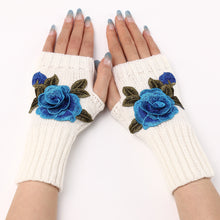 Load image into Gallery viewer, 2023 New Autumn and Winter Women's Short Chic Flower Gloves Knitted Wool Oversleeve Warm Half Finger Fingerless Gloves