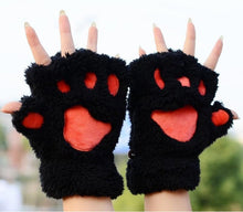 Load image into Gallery viewer, Women's Autumn and Winter Korean-Style Cute Girls' Open Finger Thickened Warm Hand-Shaped Brush Plush Half Finger Gloves