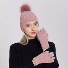 Load image into Gallery viewer, Knitted Hat Women's 2023 New Chenille Wool Hat Gloves Set Thickened Warm Fluffy Ball Cap Autumn and Winter