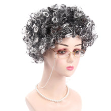 Load image into Gallery viewer, Middle-Aged and Elderly Silver Black White Grandma Wig Performance Cosplay Grandma Role Playing Props Curly Hair