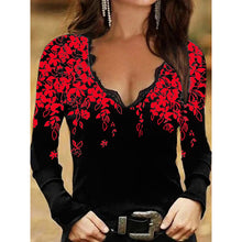 Load image into Gallery viewer, Women's Autumn and Winter V-neck Long-Sleeved Bottoming Shirt Floral T-shirt