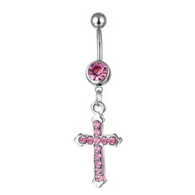 Load image into Gallery viewer, Ornament Stainless Steel Navel Nail Diamond Cross Pendant Navel Buckle Belly Ring