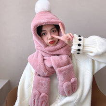 Load image into Gallery viewer, 2021 New Autumn and Winter Plush Scarf Cute Rabbit Ear Thickened Warm Hat Scarf Gloves Integrated
