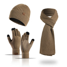 Load image into Gallery viewer, Autumn and Winter New Knitted Hat Suit Men's and Women's Winter Solid Color Scarf Hat Three-Piece Set