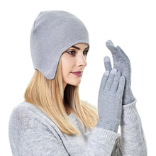 Load image into Gallery viewer, Outdoor Hat Gloves Two-Piece Set Women's Fleece Ears Protection Cap Gloves Hat Set