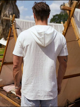 Load image into Gallery viewer, Cotton and Linen Short-Sleeved Shirt Cross-Border Double-Pocket Workwear Hooded Solid Color Shirt for Men