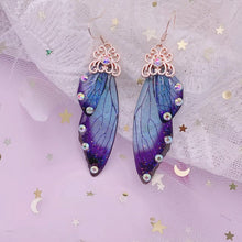 Load image into Gallery viewer, S925 Ear Hook Butterfly Earrings Temperamental Earrings Cicada Wings Gradient Color Girls Stud Earrings