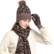 Load image into Gallery viewer, 2023 Winter Leopard Print Thickened Woolen Cap Outdoor Keep Warm Hat Scarf Gloves Three-Piece Set