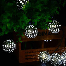 Load image into Gallery viewer, Christmas LED Solar Hollow Ball Lighting Chain Holiday Outdoor Courtyard Battery Box Wrought Iron Ball Ornamental Festoon Lamp