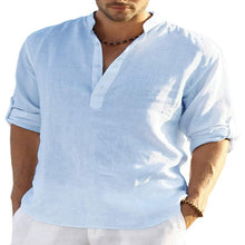 Load image into Gallery viewer, T-shirt Loose Undershirt Solid Color Long Sleeve Cotton Linen Shirt Men's plus Size