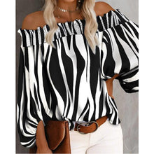 Load image into Gallery viewer, Summer and Autumn Striped Sexy Fashion off-the-Shoulder Chiffon Shirt Shirt for Women