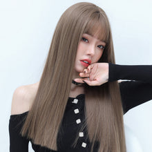 Load image into Gallery viewer, Wig Women's Long Hair Natural Full-Head Wig Black Long Straight Long Straight Hair Natural Air Bangs Head Cover Net Red Medium Long Hair
