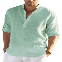 Load image into Gallery viewer, T-shirt Loose Undershirt Solid Color Long Sleeve Cotton Linen Shirt Men's plus Size