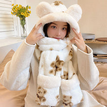 Load image into Gallery viewer, Winter Korean Style Cute Bear Hat Three-Piece Set Thick Windproof Warm Scarf Three-Piece Set One-Piece Hat