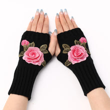 Load image into Gallery viewer, 2023 New Autumn and Winter Women's Short Chic Flower Gloves Knitted Wool Oversleeve Warm Half Finger Fingerless Gloves